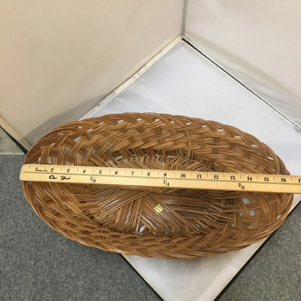 Woven Wicker Basket Large Brown Oval Boho Lattice Asian Bohemian Decor Bread